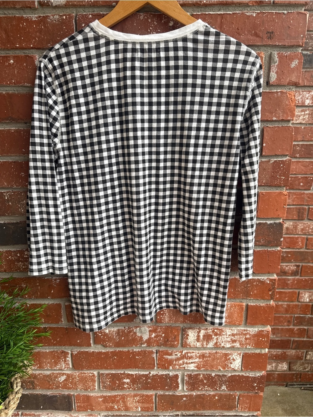 Chaps Black & White Gingham Henley Shirt - Picture 2 of 6
